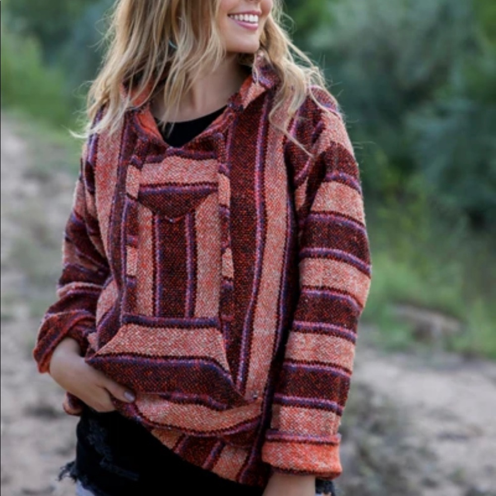 Baja Surf Poncho Vintage 90s Mexican Hoodie Sweater Unisex Sweatshirt